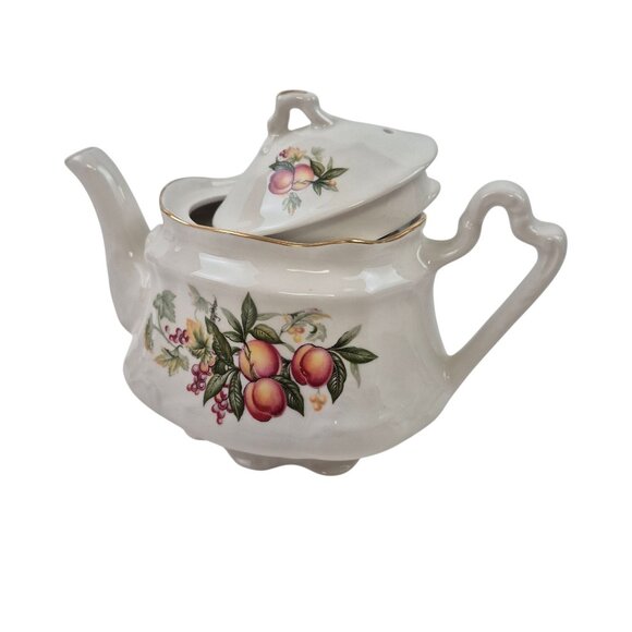 Arthur Wood And Son Teapot Porcelain Floral Gold Trim Staffordshire England 6404 - Picture 8 of 10